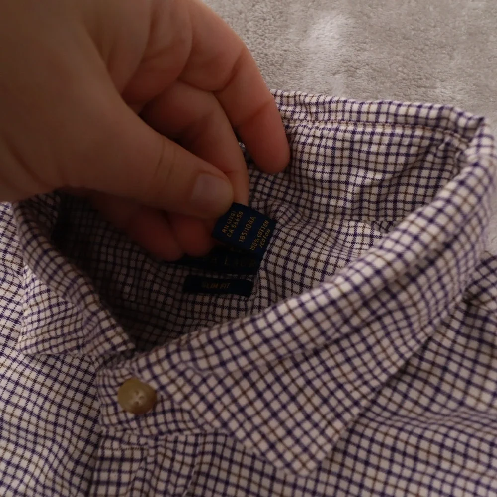 Polo Ralph Lauren Ivory Blue Brown Plaid Slim Fit Long Sleeve Button Up Shirt XL